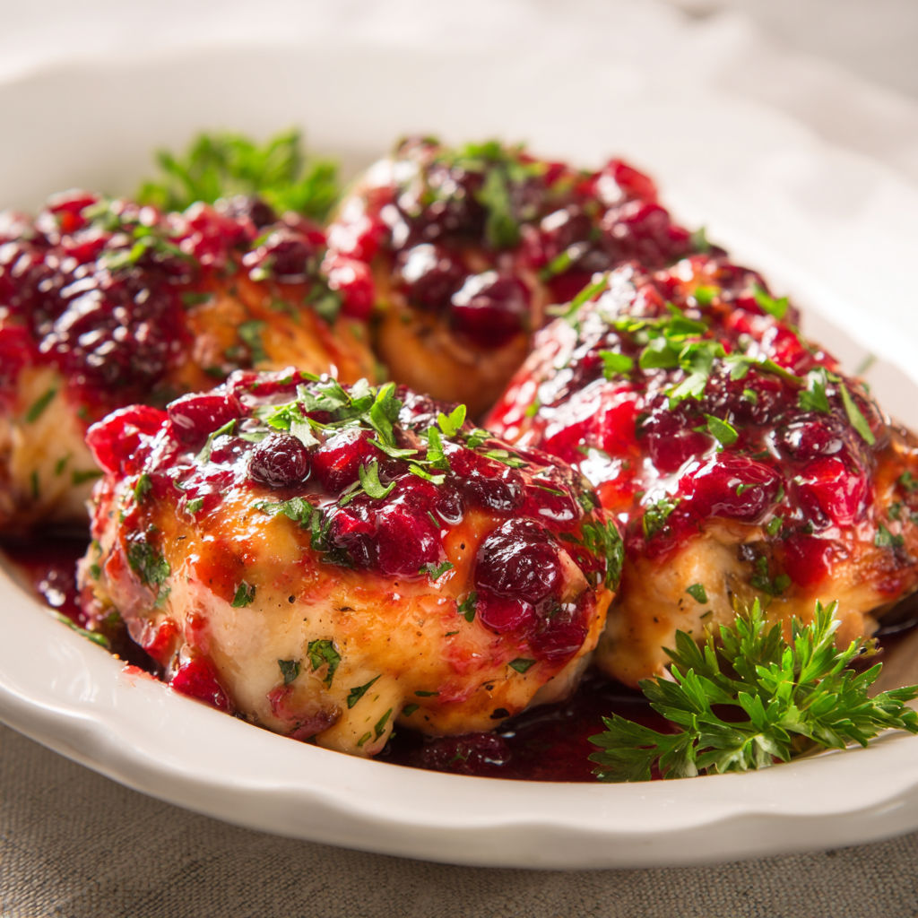 A plate of Cranberry Orange Glazed Chicken.
