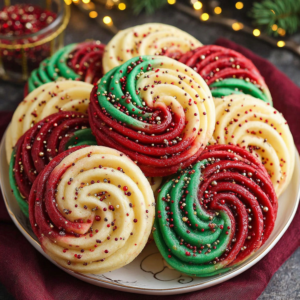 A plate of Christmas swirl butter cookies.