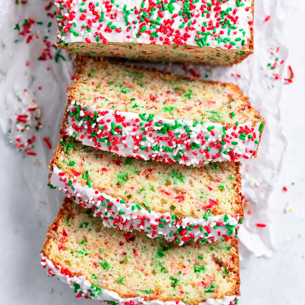 A slice of Christmas sprinkle buttermilk bread.