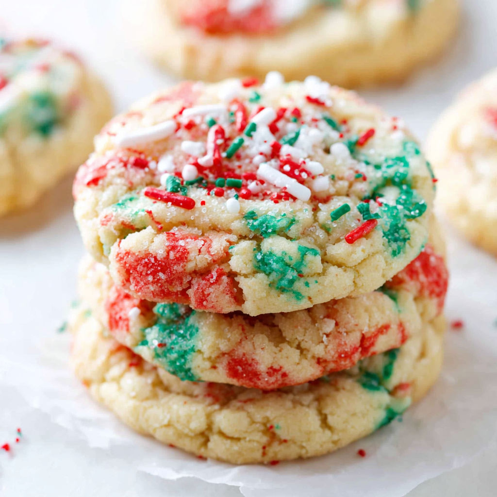A stack of Christmas Ooey Gooey Butter Cookies.