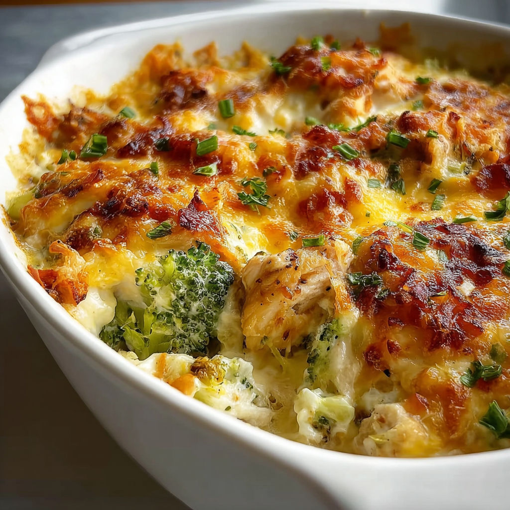 A white bowl filled with a low carb chicken casserole.