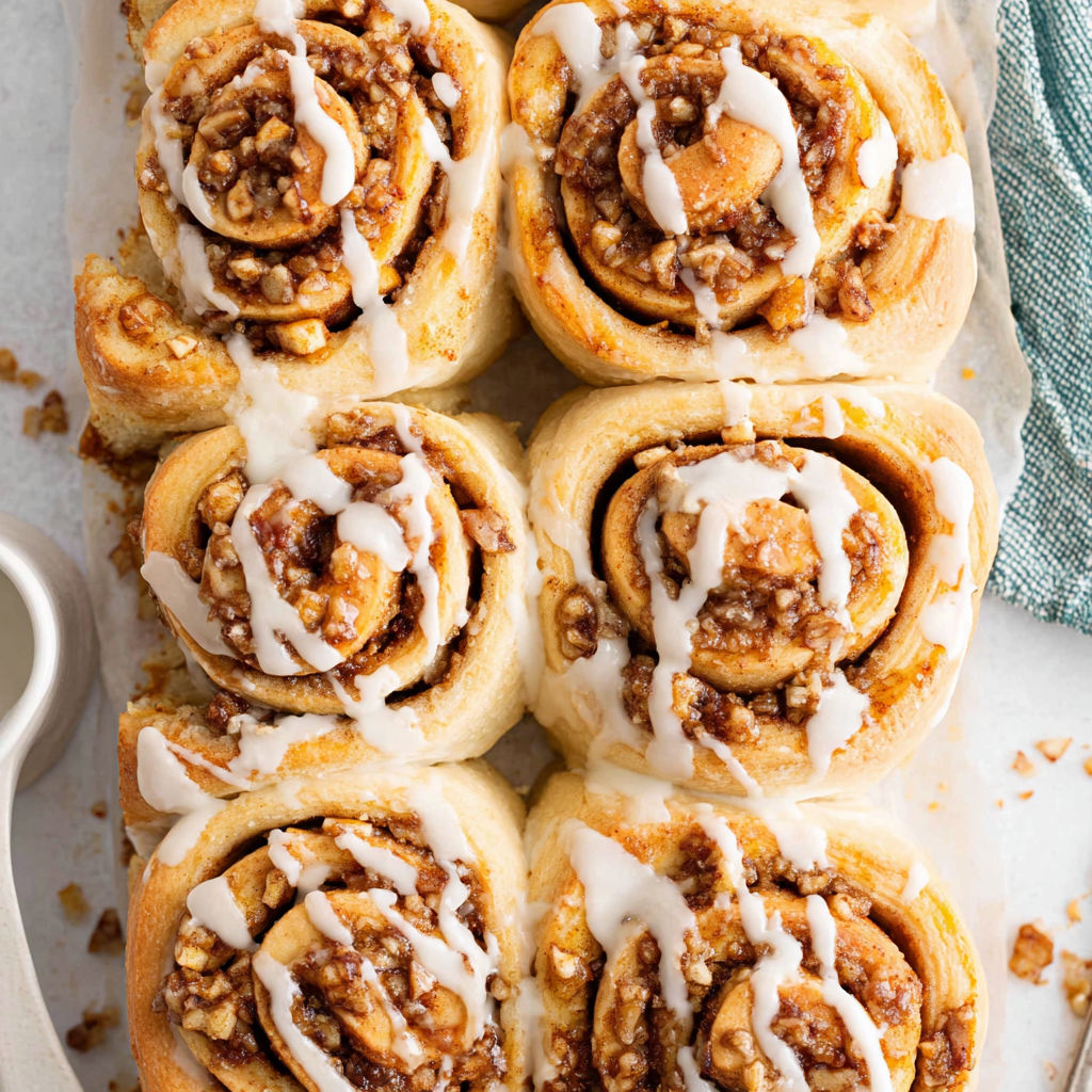 A tray of baked apple cinnamon rolls.