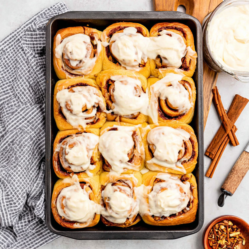 A pan of baked apple cinnamon rolls.