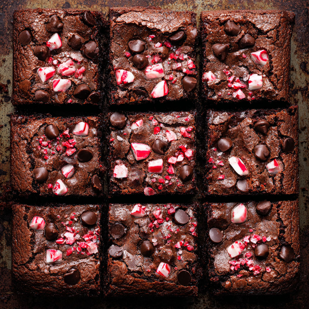 A square of chocolate brownie with red and white sprinkles.