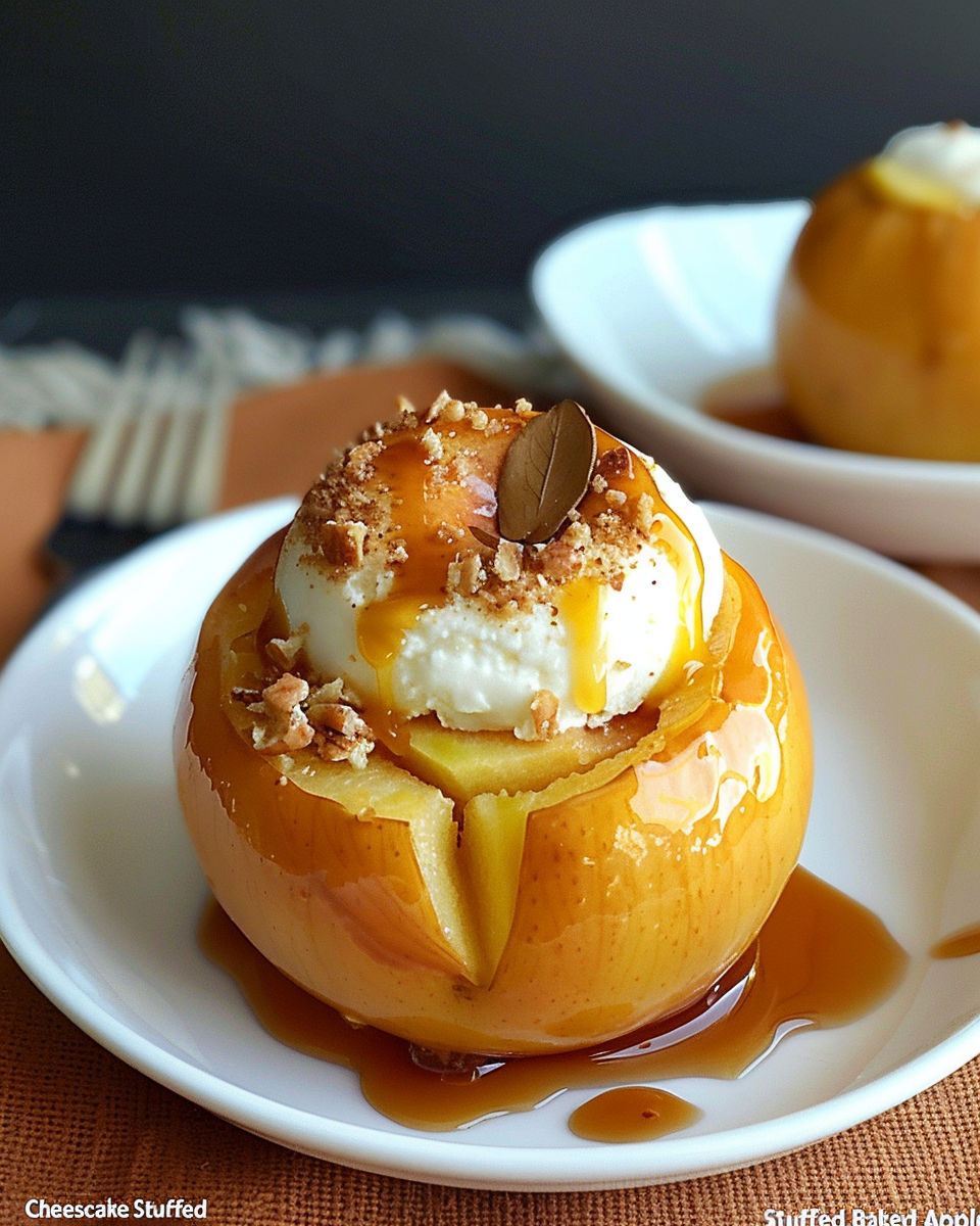 Two apples with cheesecake toppings.