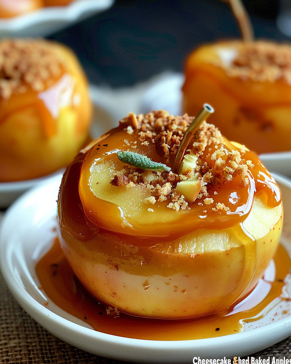 Three apples with cheesecake filling.