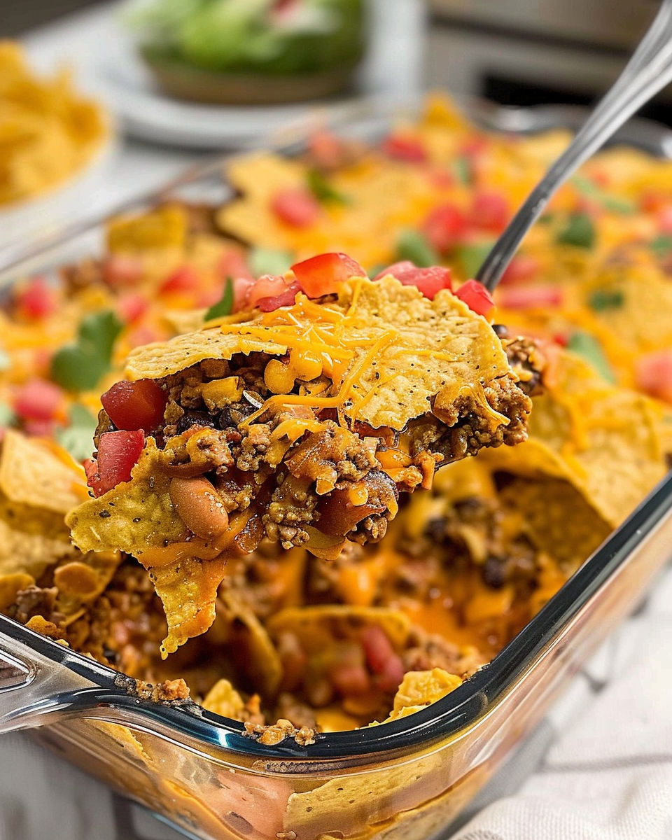 A dish of food with a spoon in it.