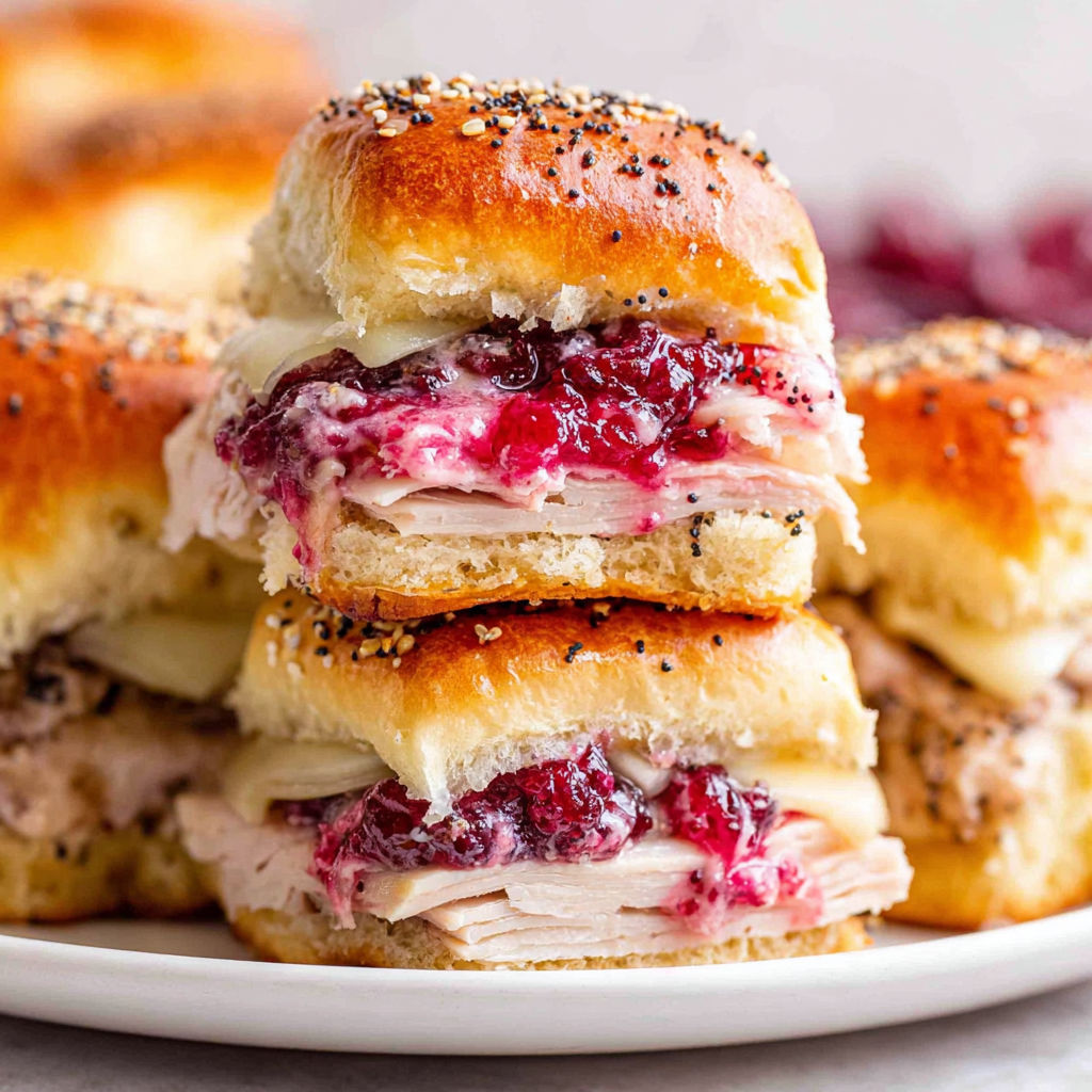 A plate of Havarti Cranberry Turkey Sliders.