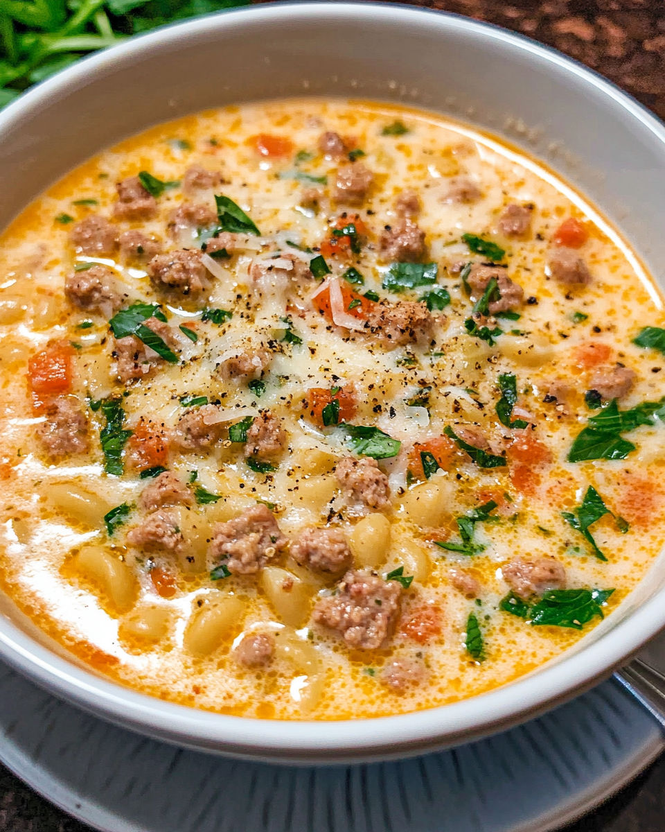 A bowl of soup with meat and vegetables.