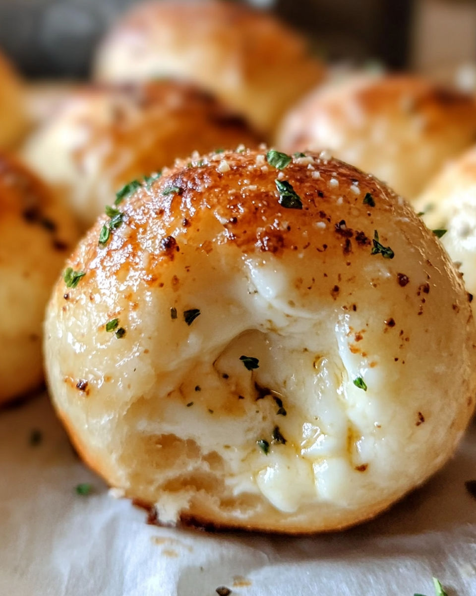 A close up of a melted cheese filled biscuit.