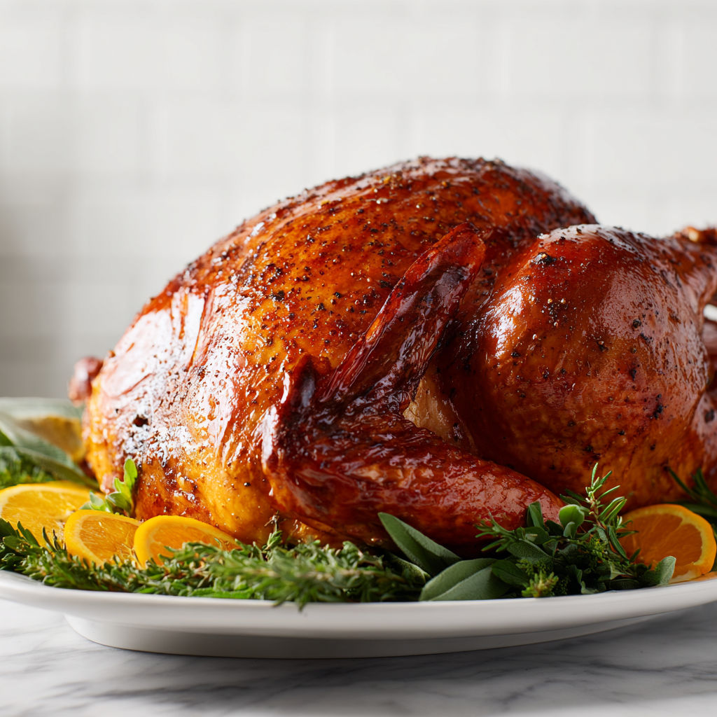 A turkey with herb butter on it.