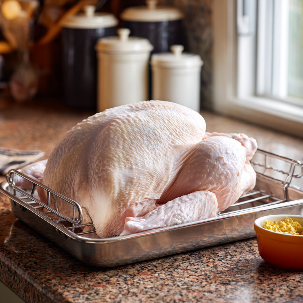 A turkey is being cooked with herb butter.