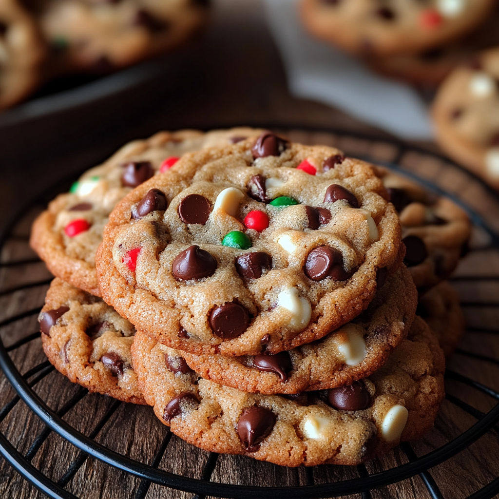 A stack of chocolate chip cookies.