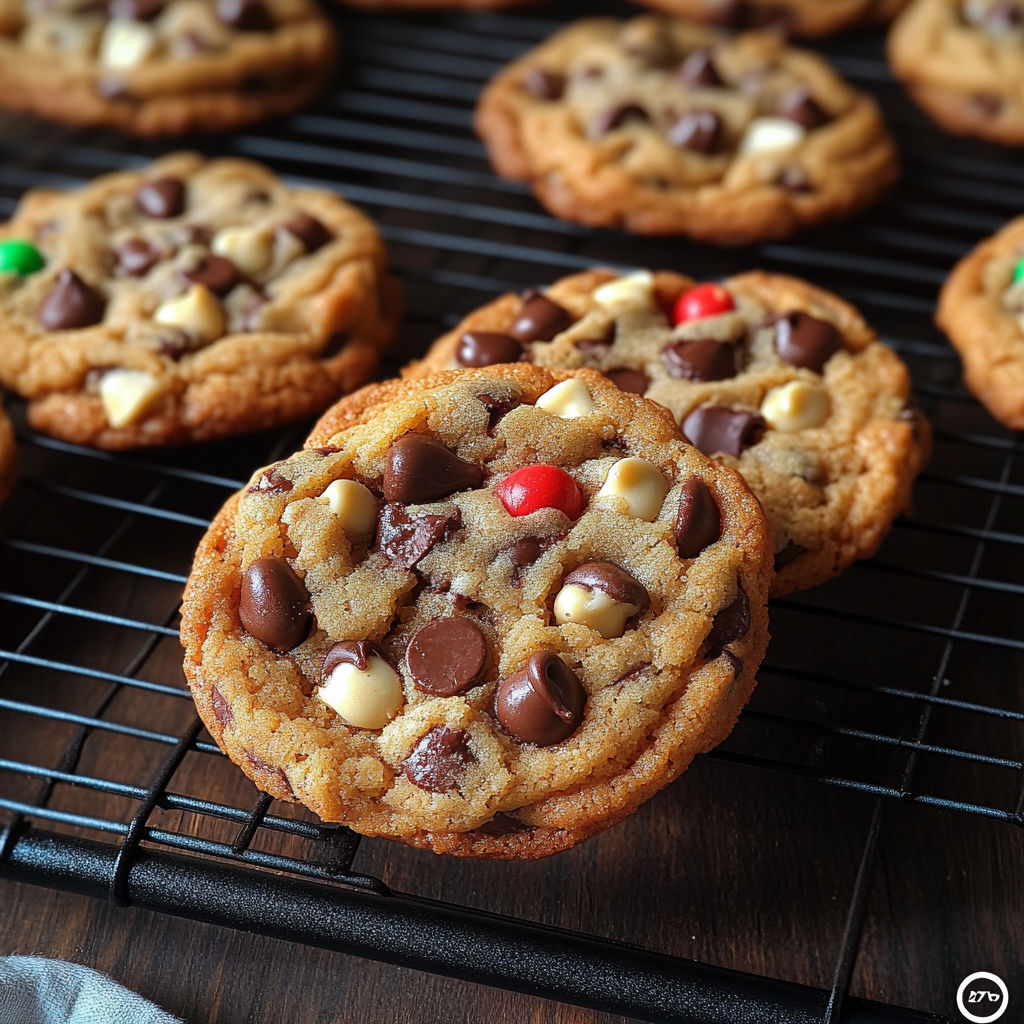 A tray of chocolate chip cookies.
