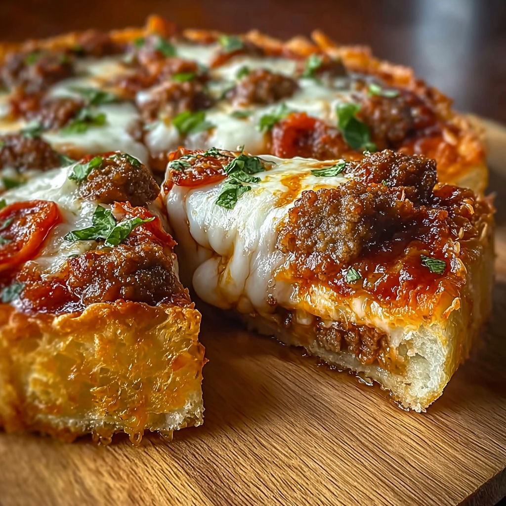 A slice of pizza burger pie.