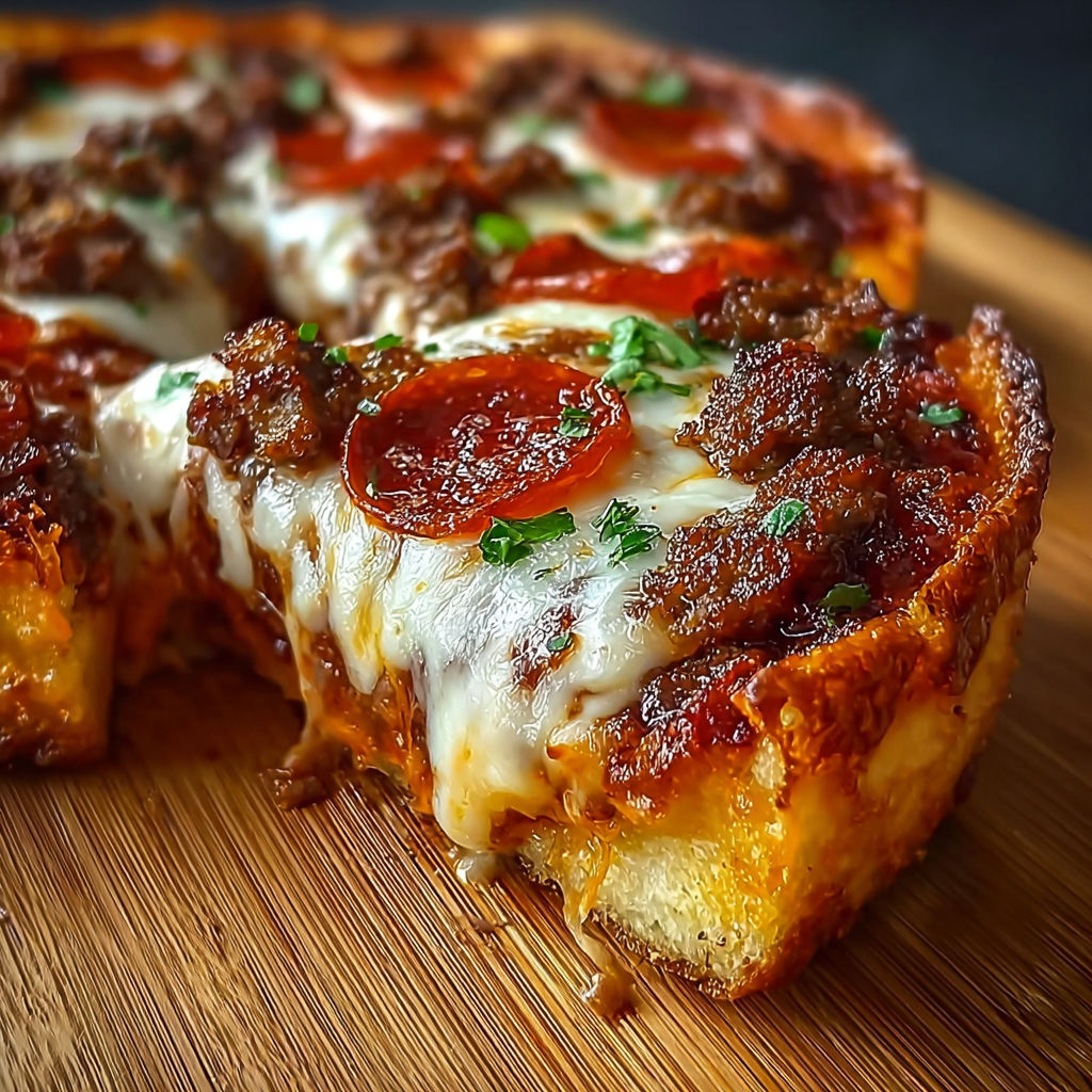 A slice of pizza burger pie.