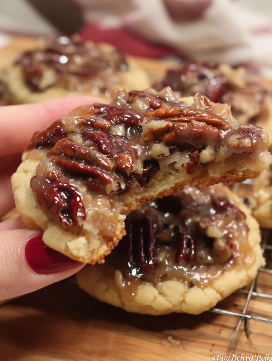 A person is holding a cookie with pecans on it.