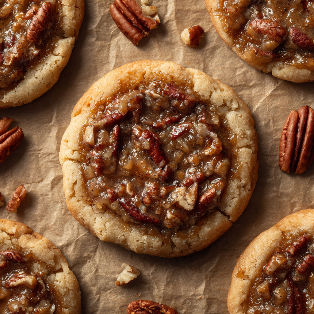 A close up of a pecan cookie with a nut on top.