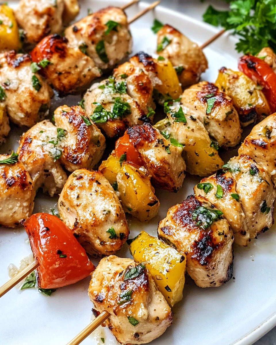 A plate of food with chicken, tomatoes, and peppers.