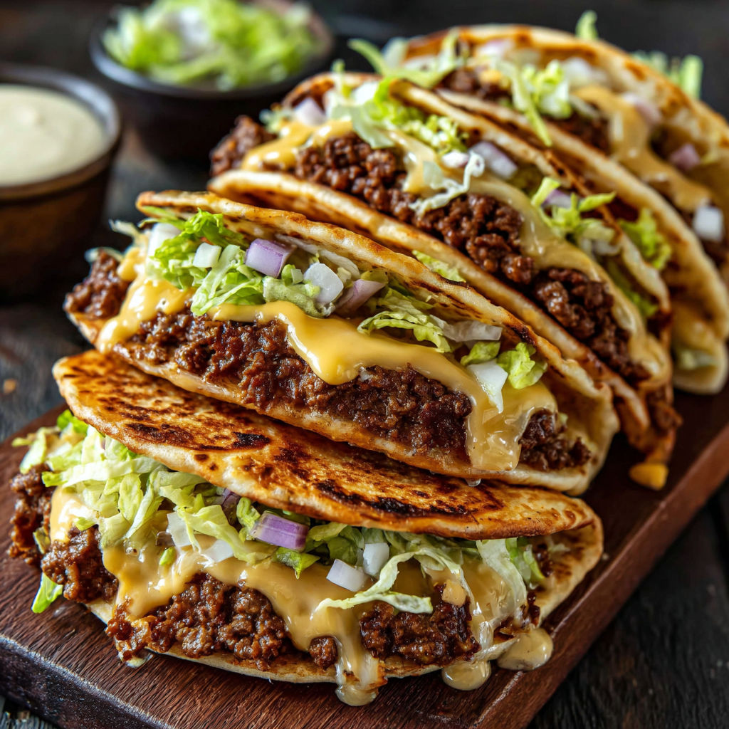 A stack of smash burger tacos.