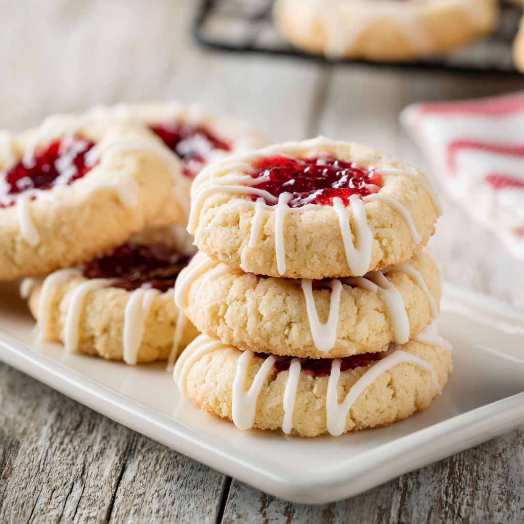 A plate of cookies with white icing and jam.