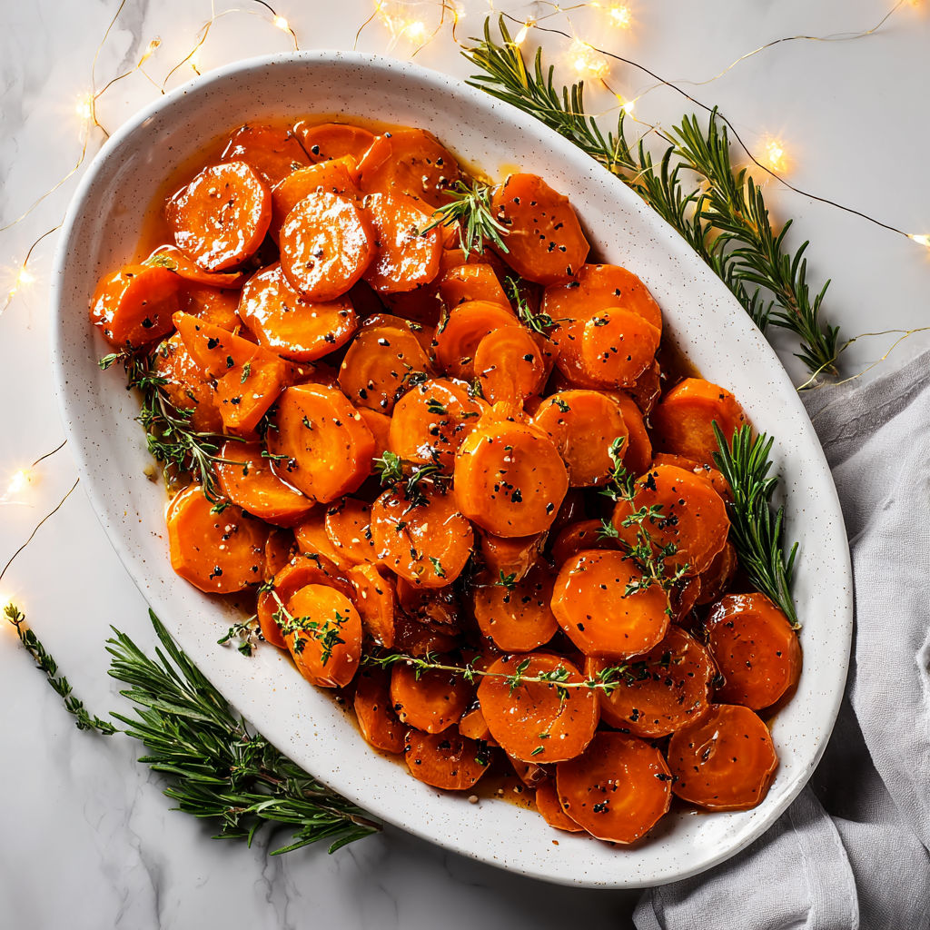 A white bowl filled with honey glazed carrots.