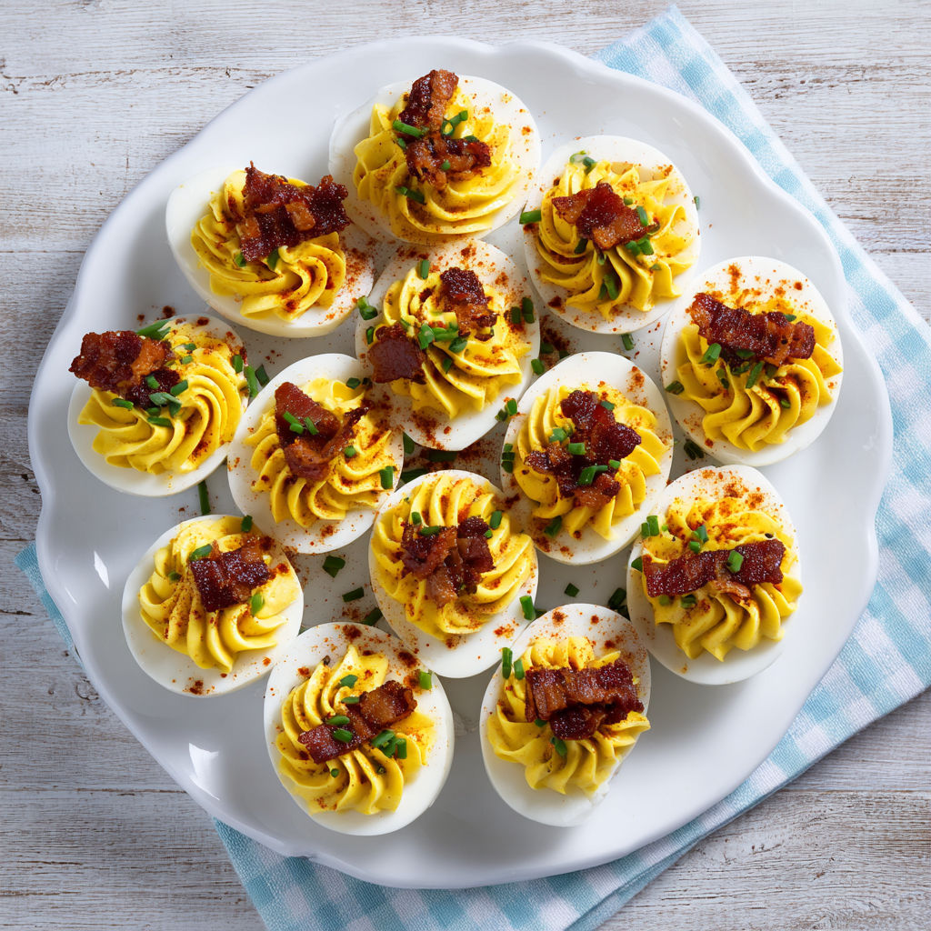 A plate of bacon deviled eggs.