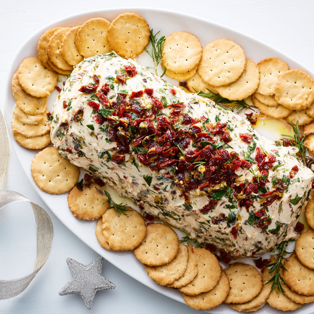 A plate of crackers and a loaf of cheese.