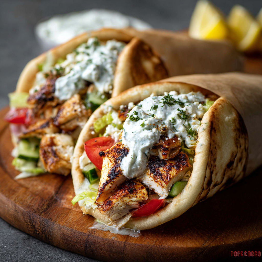 A gyro with chicken and vegetables.