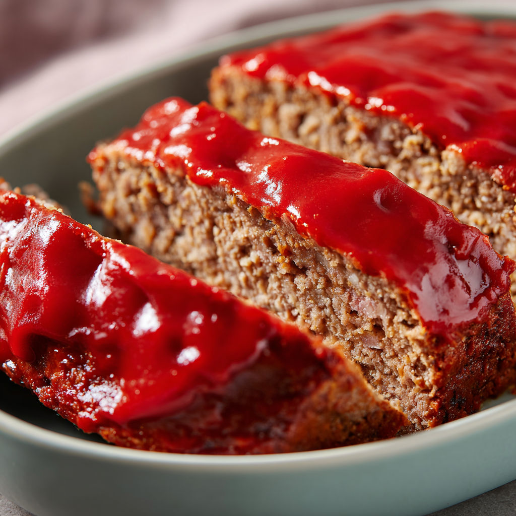 A slice of meat with red sauce on it.