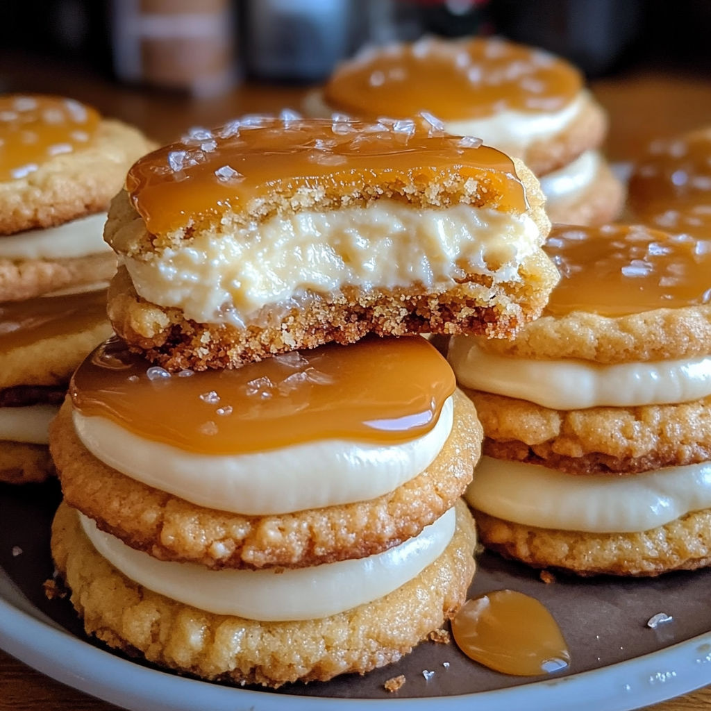 Caramel cheesecake cookies on a plate.