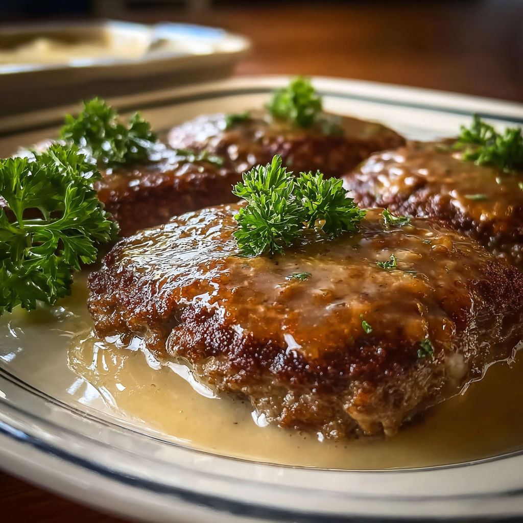 Hamburger steak bake with gravy.