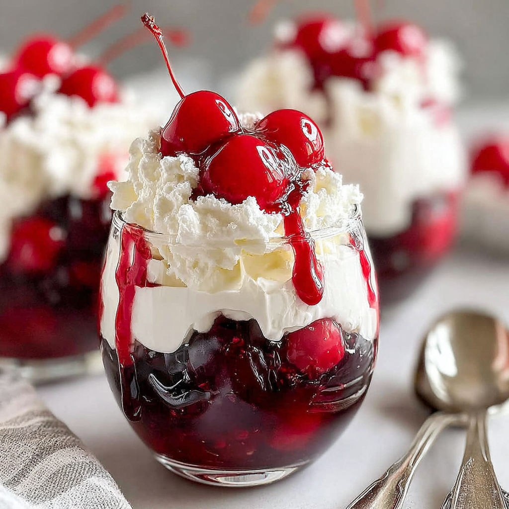 A glass of cherries in the snow dessert.