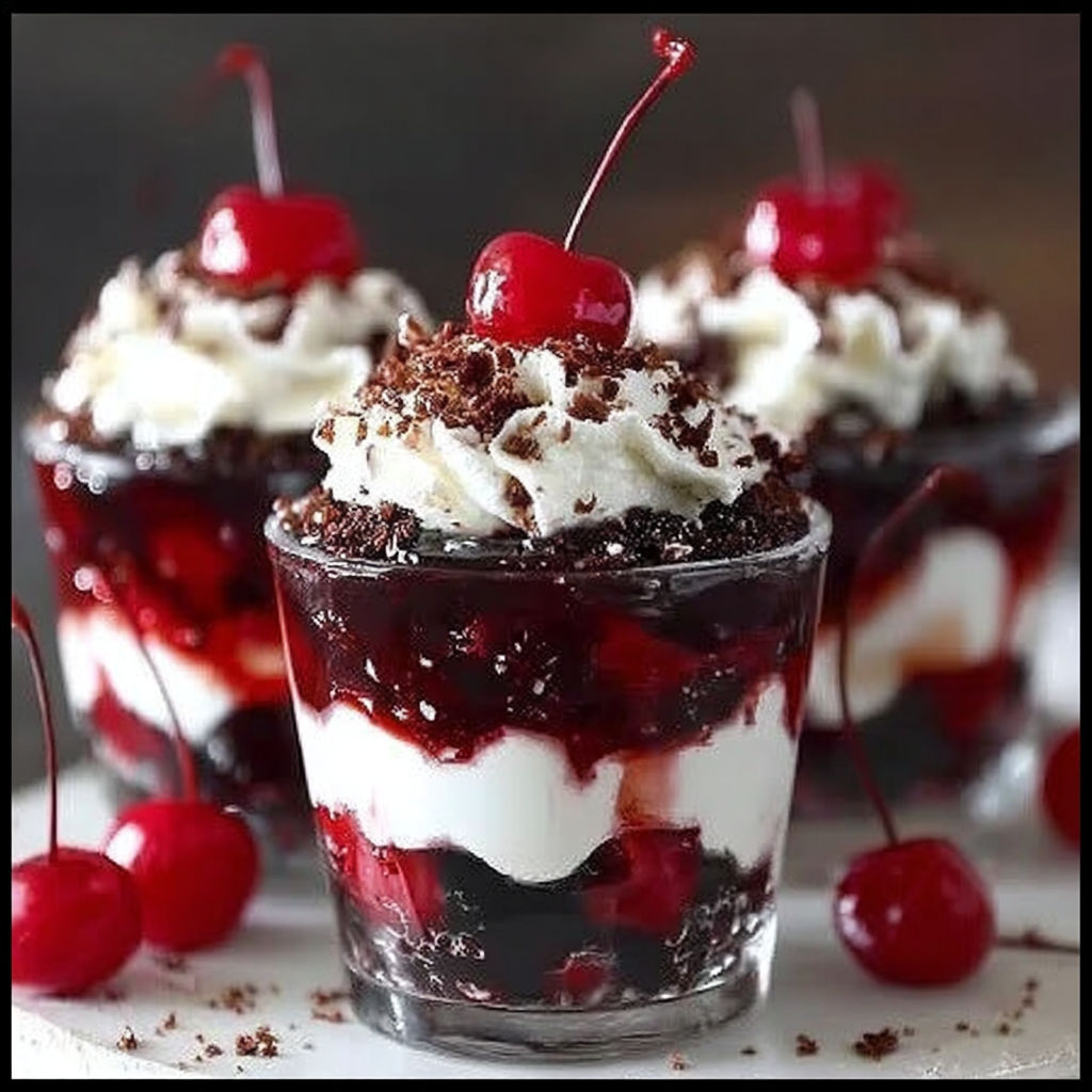 A close up of a black forest cup.