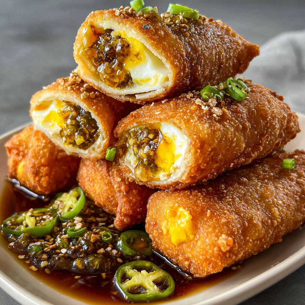 A plate of Texas Twinkies Egg Rolls with Honey.