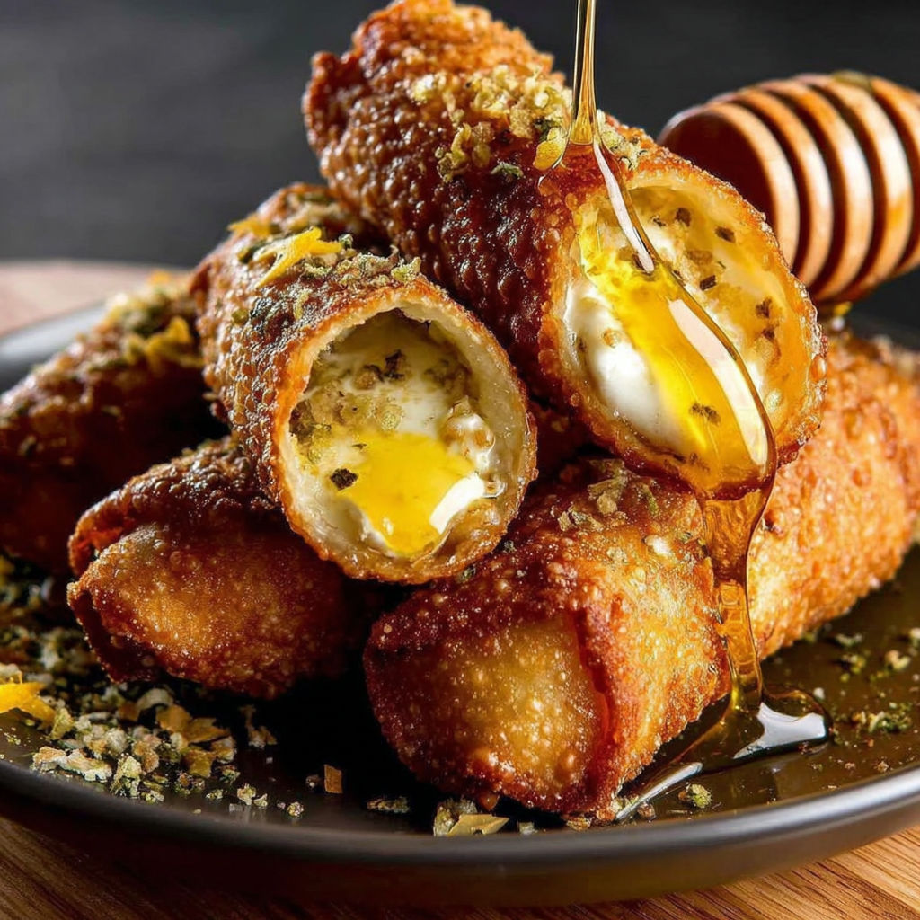 A plate of Texas Twinkies Egg Rolls with Honey.