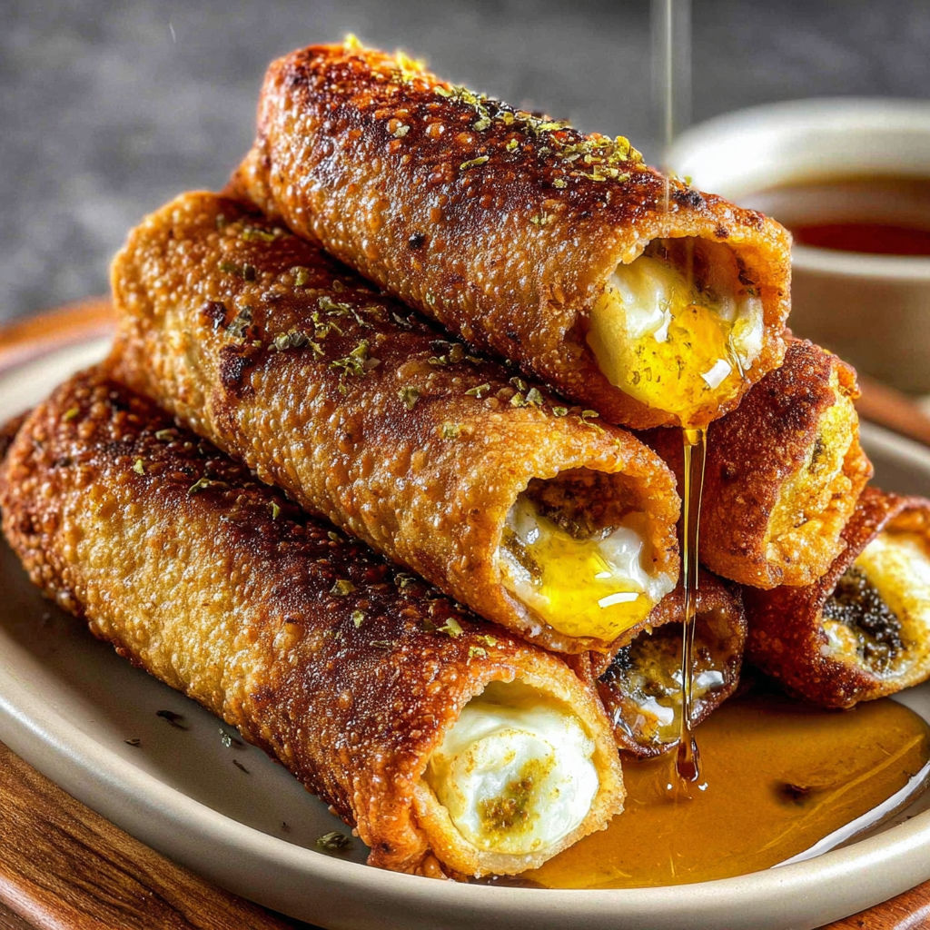 A plate of Texas Twinkies Egg Rolls with Honey.