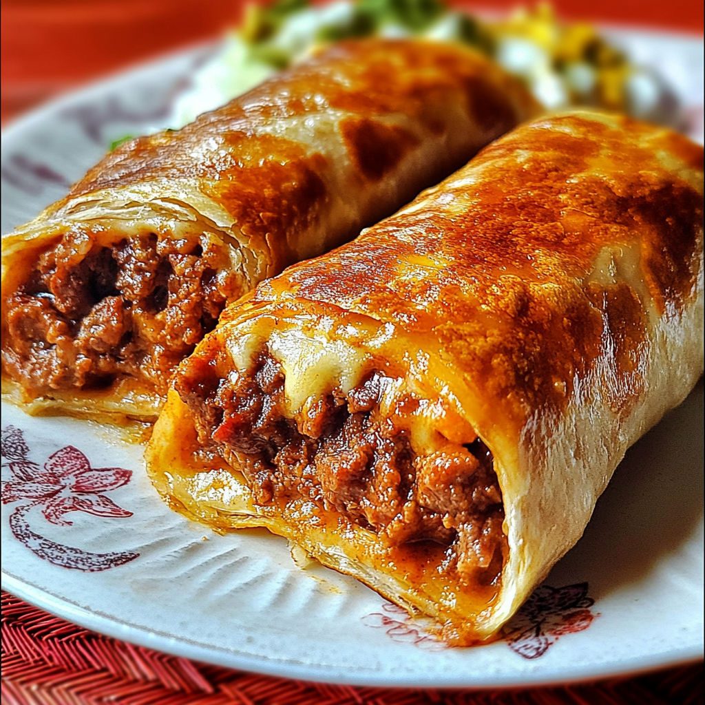 A plate of food with two burritos on it.