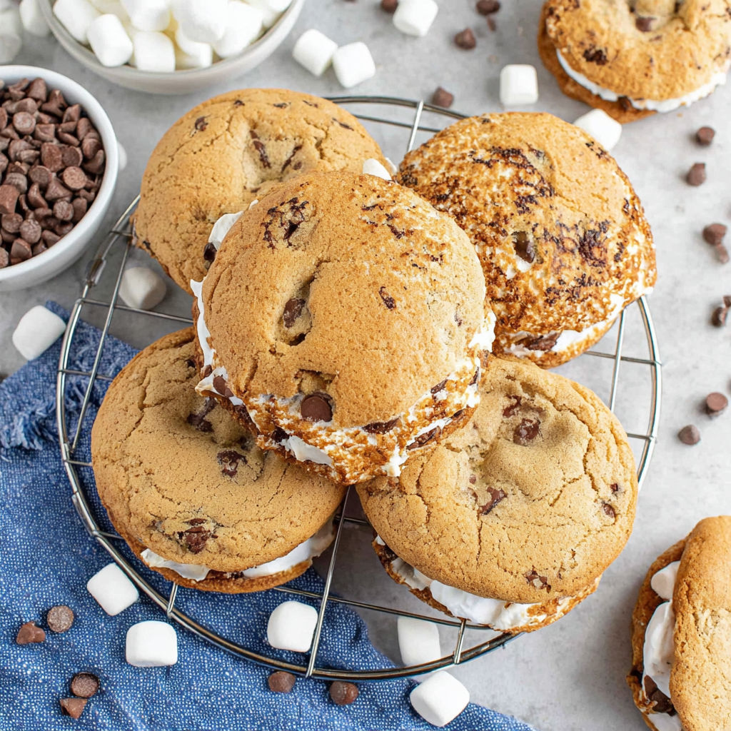 A plate of cookies with marshmallows on top.