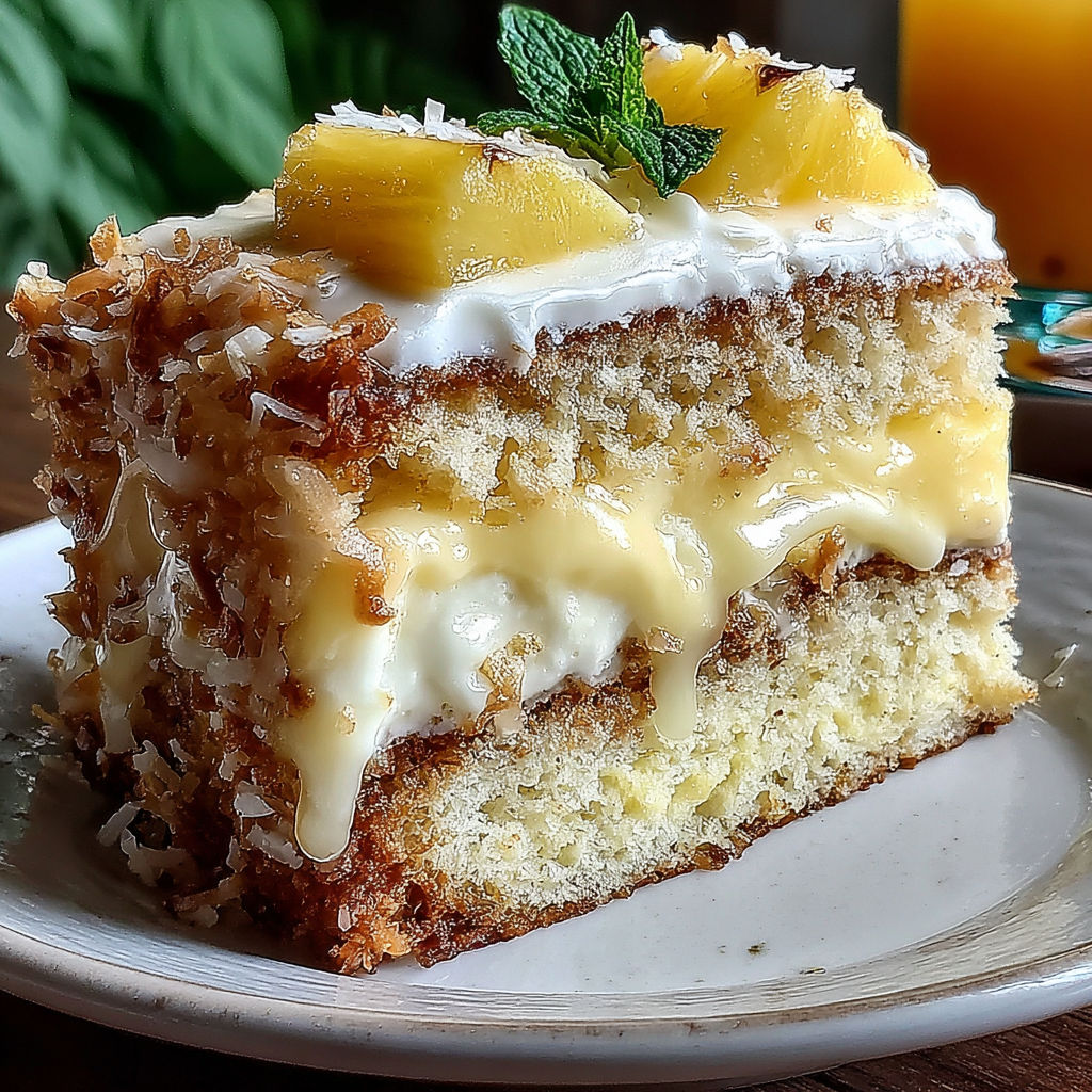 A slice of Hawaiian pineapple cake.