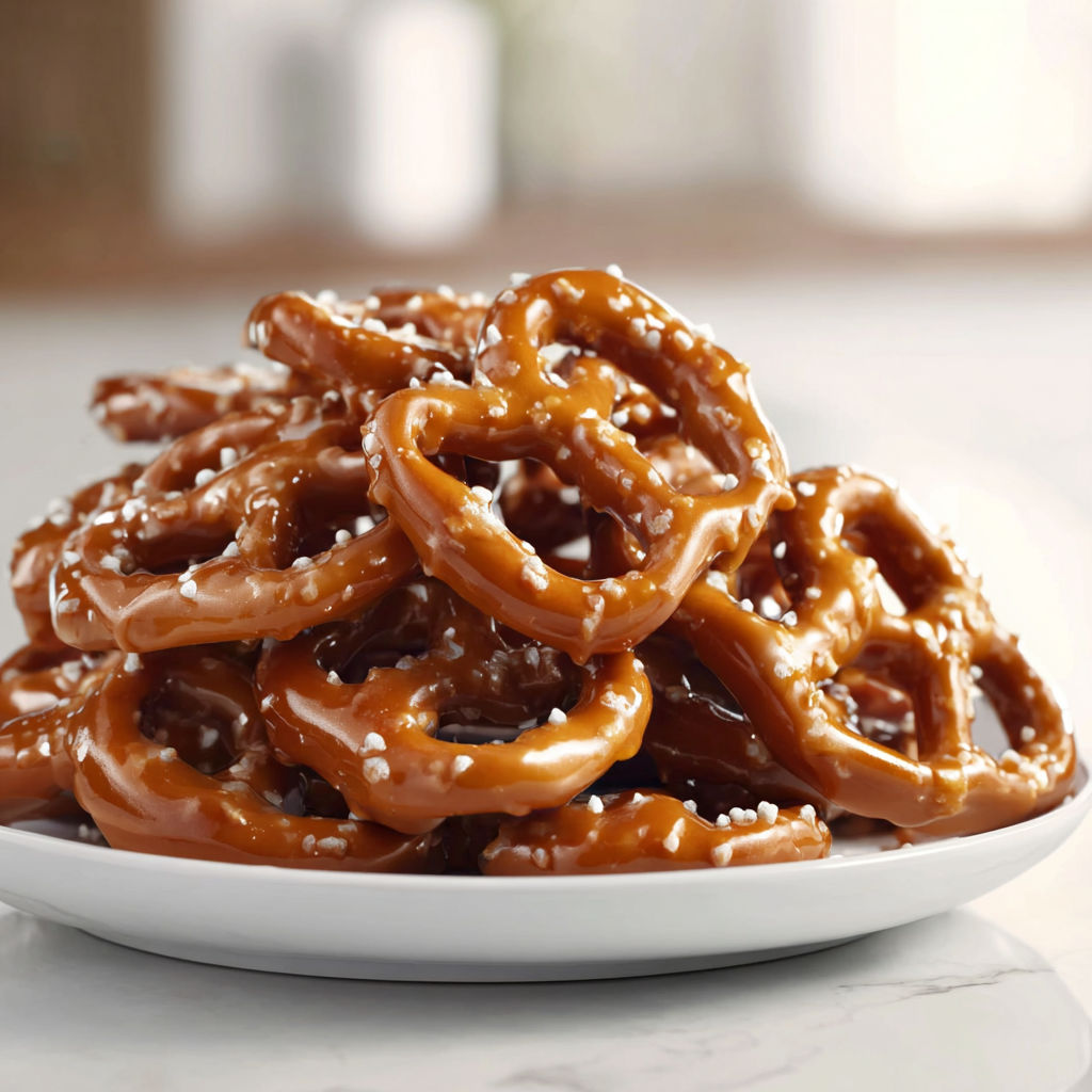 A plate of Church Lady Butter Toffee Pretzels.