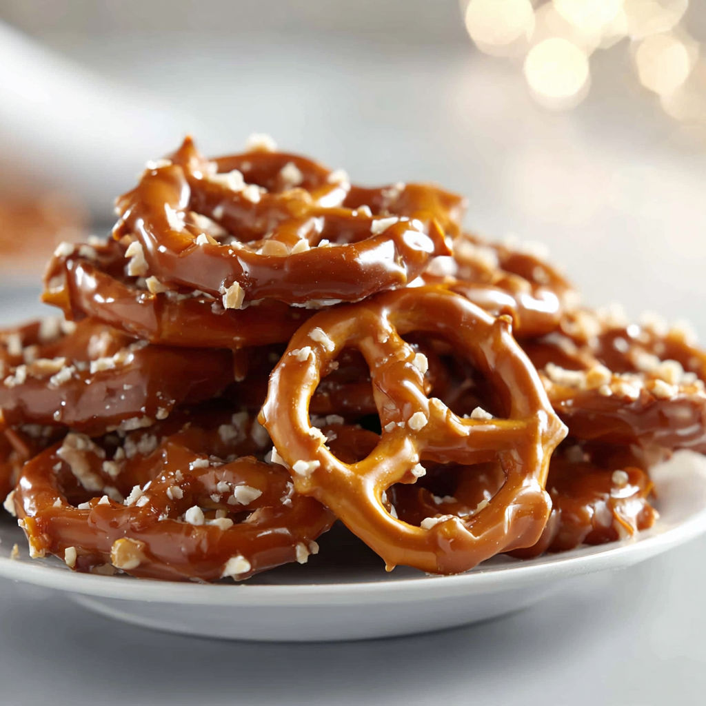 A plate of church lady butter toffee pretzels.