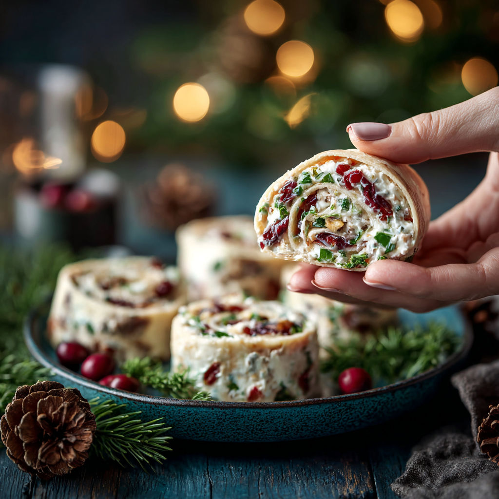 A hand holding a cranberry roll up.
