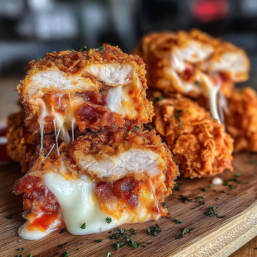 A plate of chicken with cheese and bacon on top.