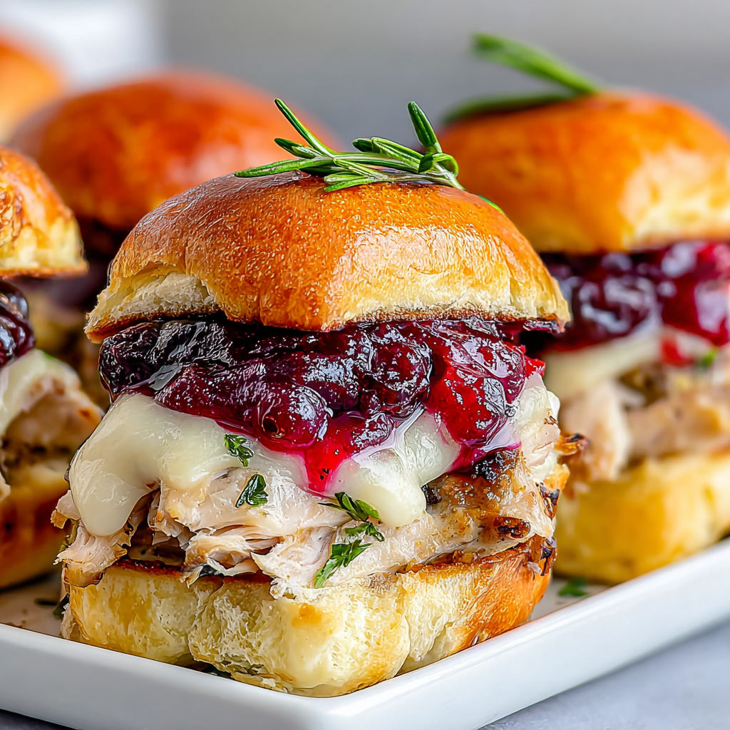 A plate of sandwiches with meat, cheese, and cranberry sauce.