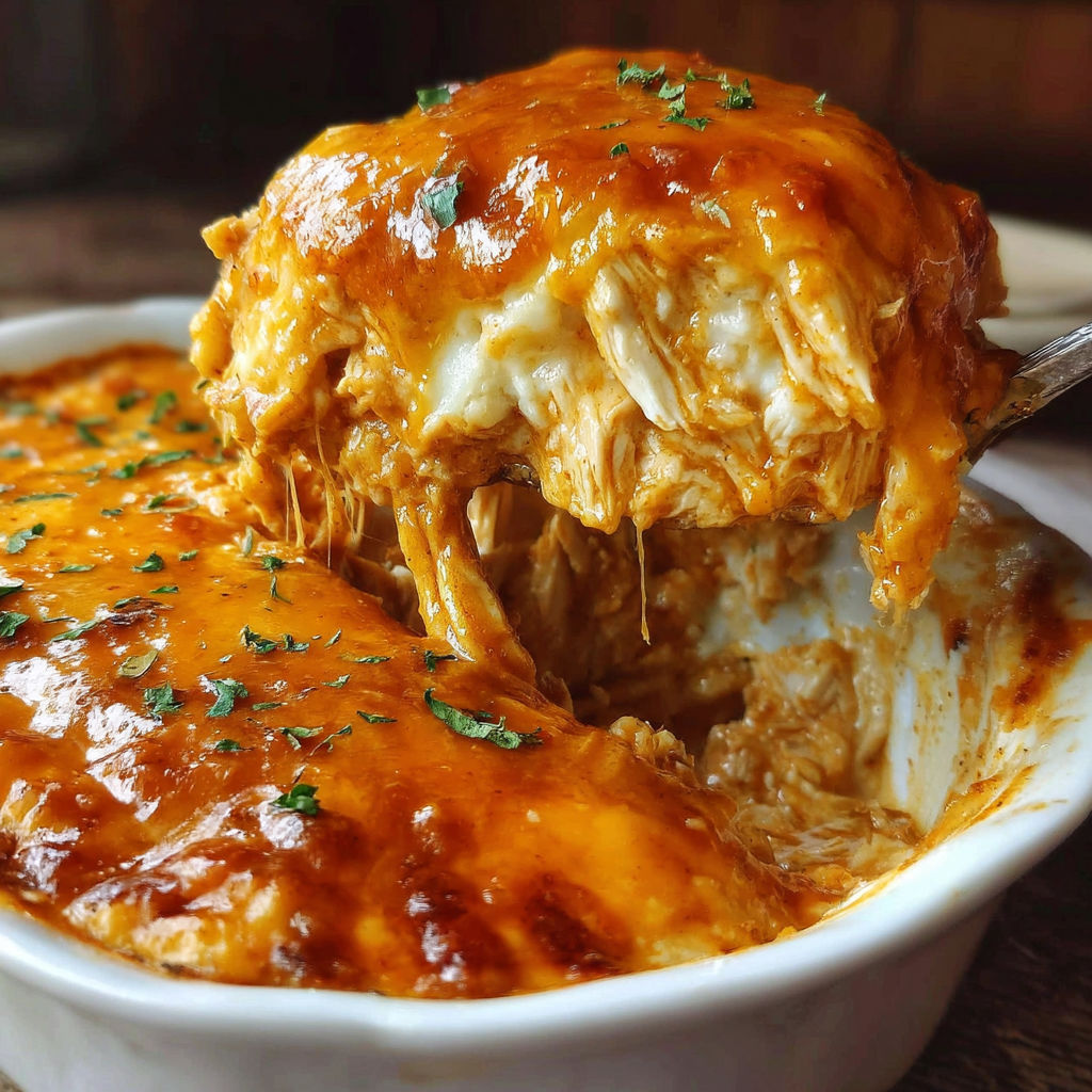 A close up of a delicious buffalo chicken bake.