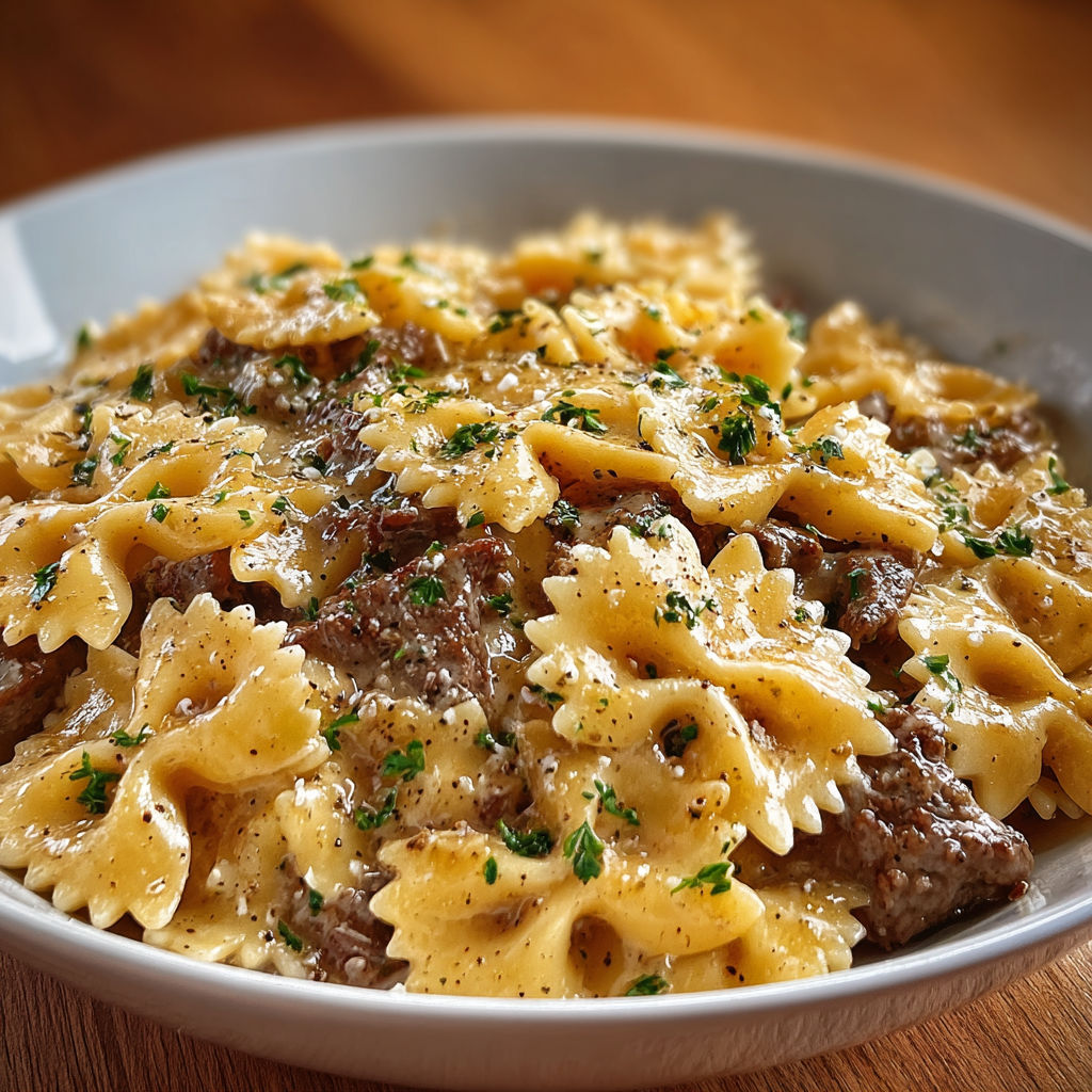 A bowl of pasta with meat and cheese.