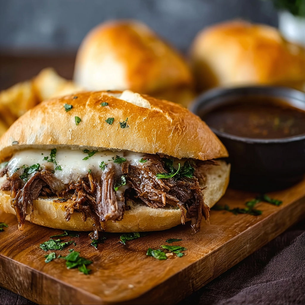 A crock pot French dip sandwich.