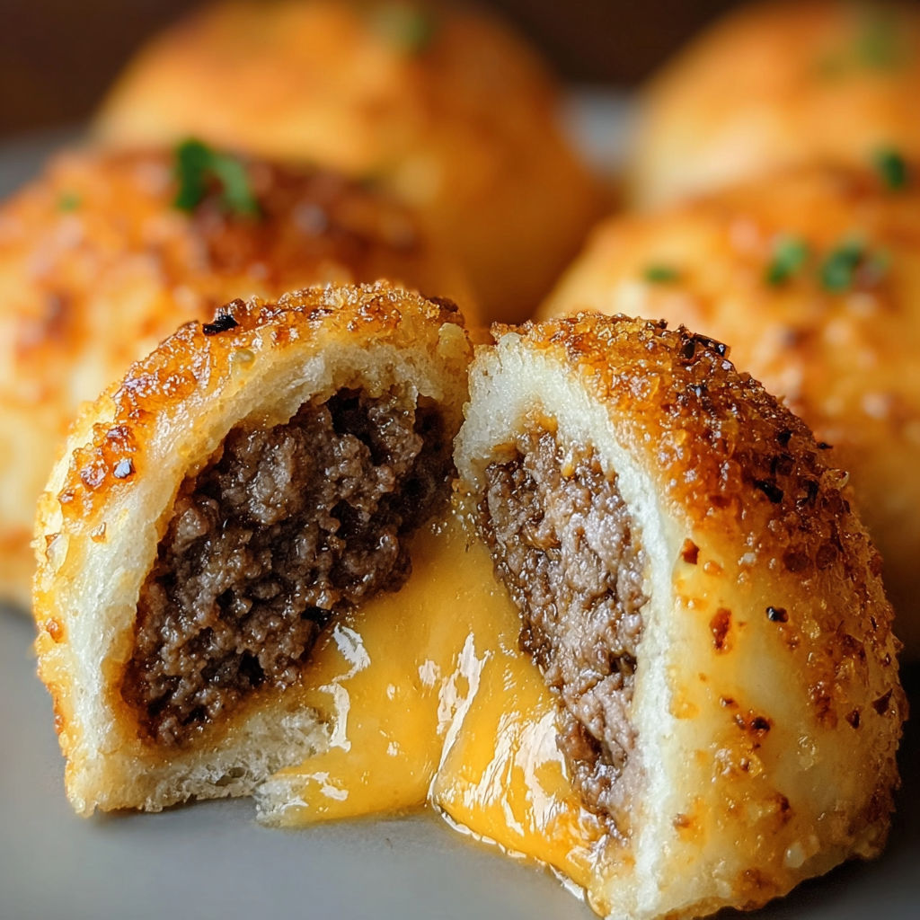 A plate of garlic Parmesan cheeseburger bombs.