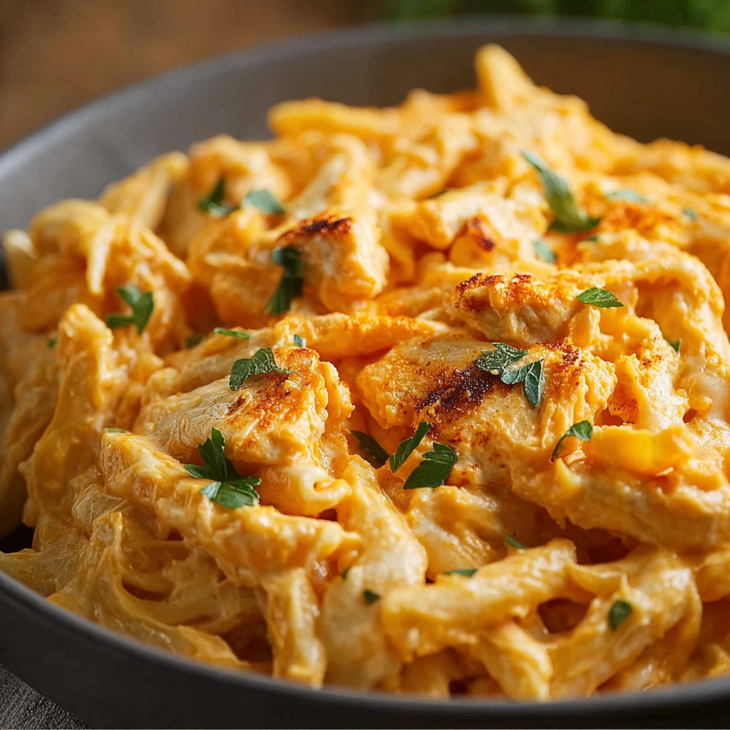 A bowl of pasta with a green herb on top.